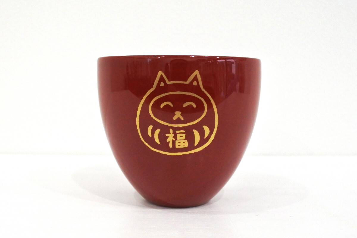 越前漆器  ねこだるま 赤（桐箱付き）の画像